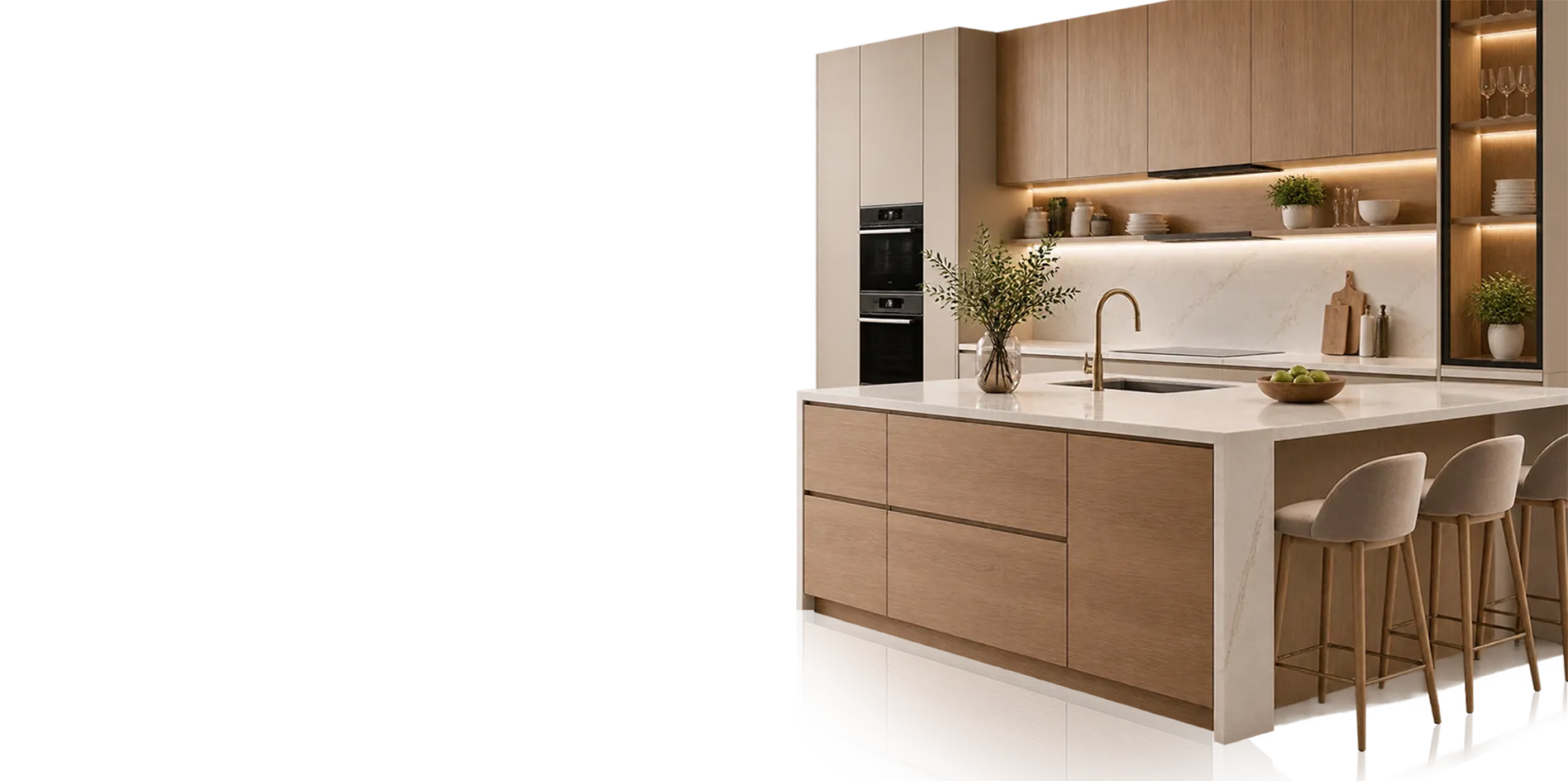 Custom kitchen millwork in a refined interior