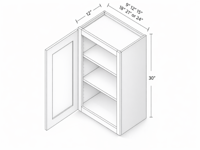 ARMOIRE MURALE DE 30 PO DE HAUTEUR - UNE PORTE - DEUX ETAGERES