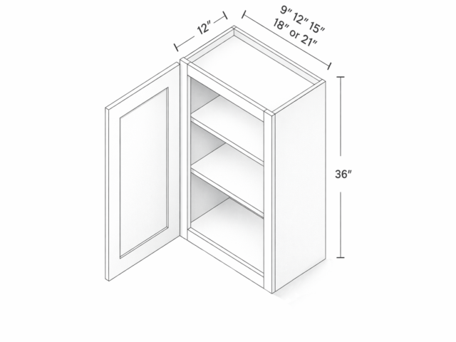 ARMOIRE MURALE DE 36 PO DE HAUTEUR - UNE PORTE - DEUX ETAGERES