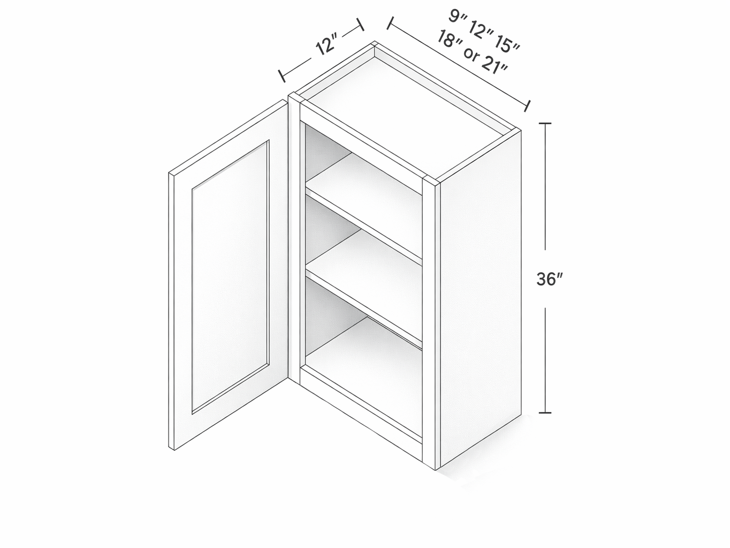 36" HEIGHT ONE DOOR - TWO SHELVES