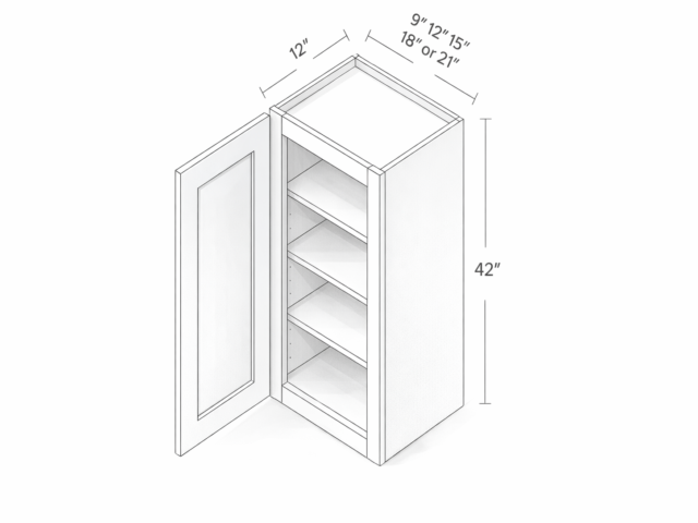 ARMOIRE MURALE DE 42 PO DE HAUTEUR - UNE PORTE - TROIS ETAGERES