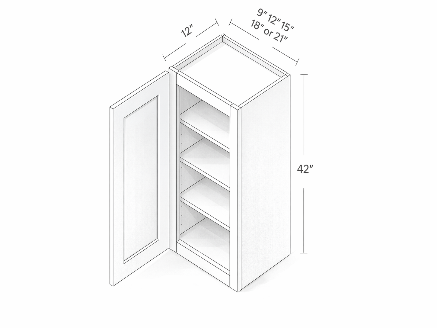 42" HEIGHT ONE DOOR - THREE SHELVES