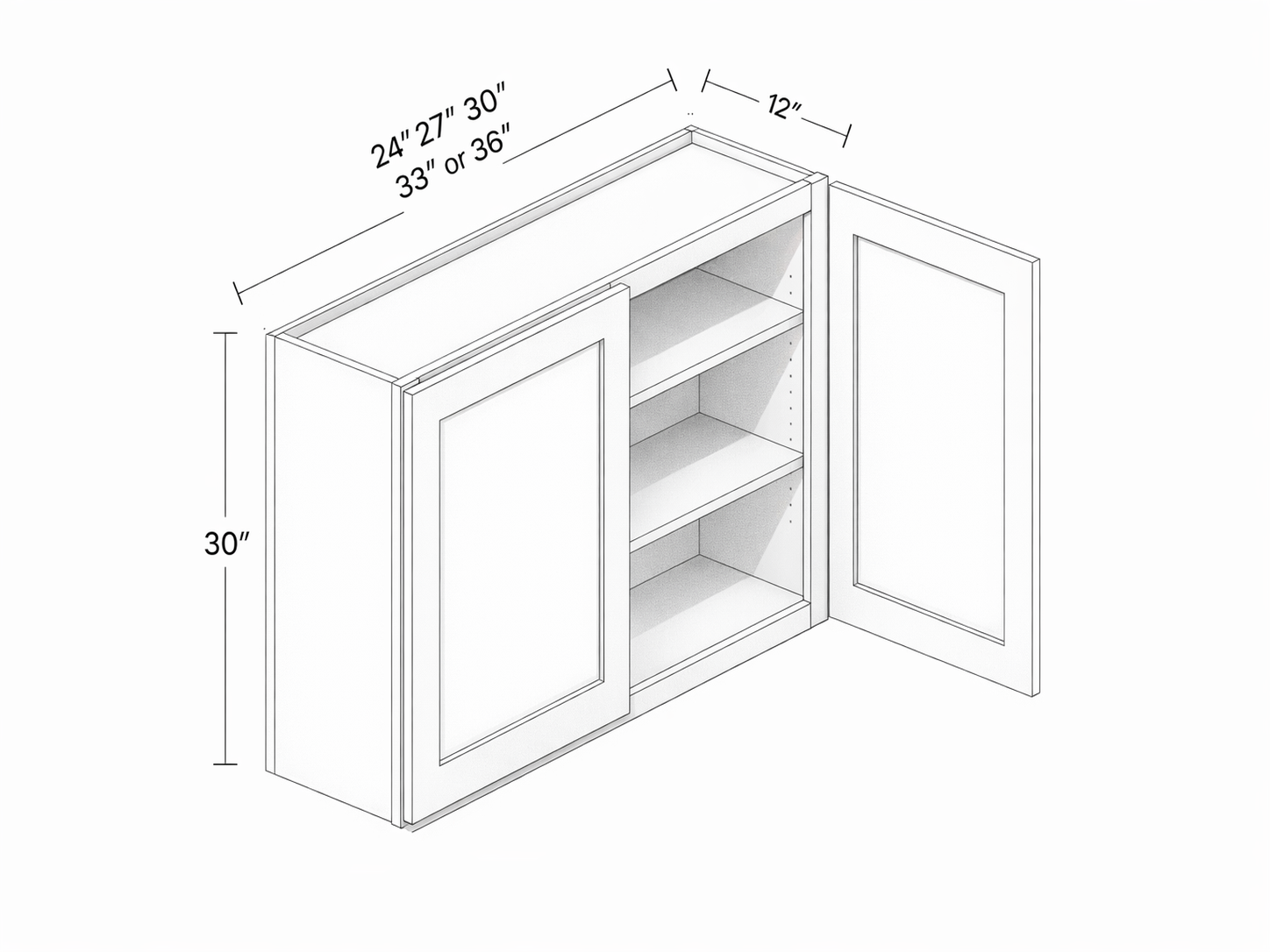 ARMOIRE MURALE DE 30 PO DE HAUTEUR - DEUX PORTES - DEUX ETAGERES