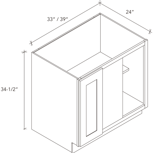 Base Blind Corner Cabinets W39'' * H34 1/2''*D 23 7/8'' Min 3'' pull from the wa