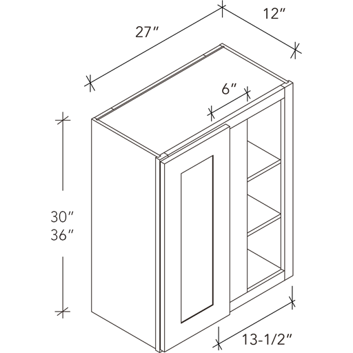 Wall Blind Corner Cabinets 1Door 2Shelves W27''H30'' Adj.Left or Right