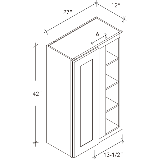 Wall Blind Corner Cabinets 1Door 3Shelves W27''H42'' Adj.Left or Right
