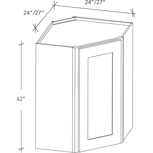 Wall Diagonal Corner Cabinets 1Door 3Shelves W24''H42''D12''