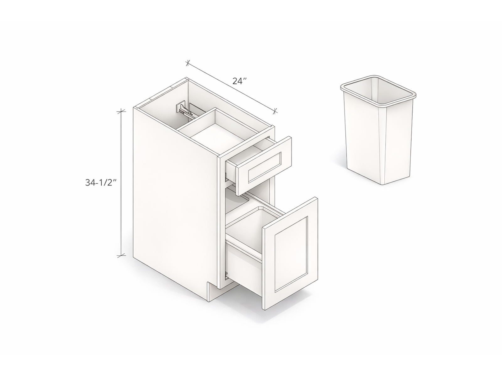 WASTE BIN BASE CABINET WITH ONE DOOR AND ONE DRAWER