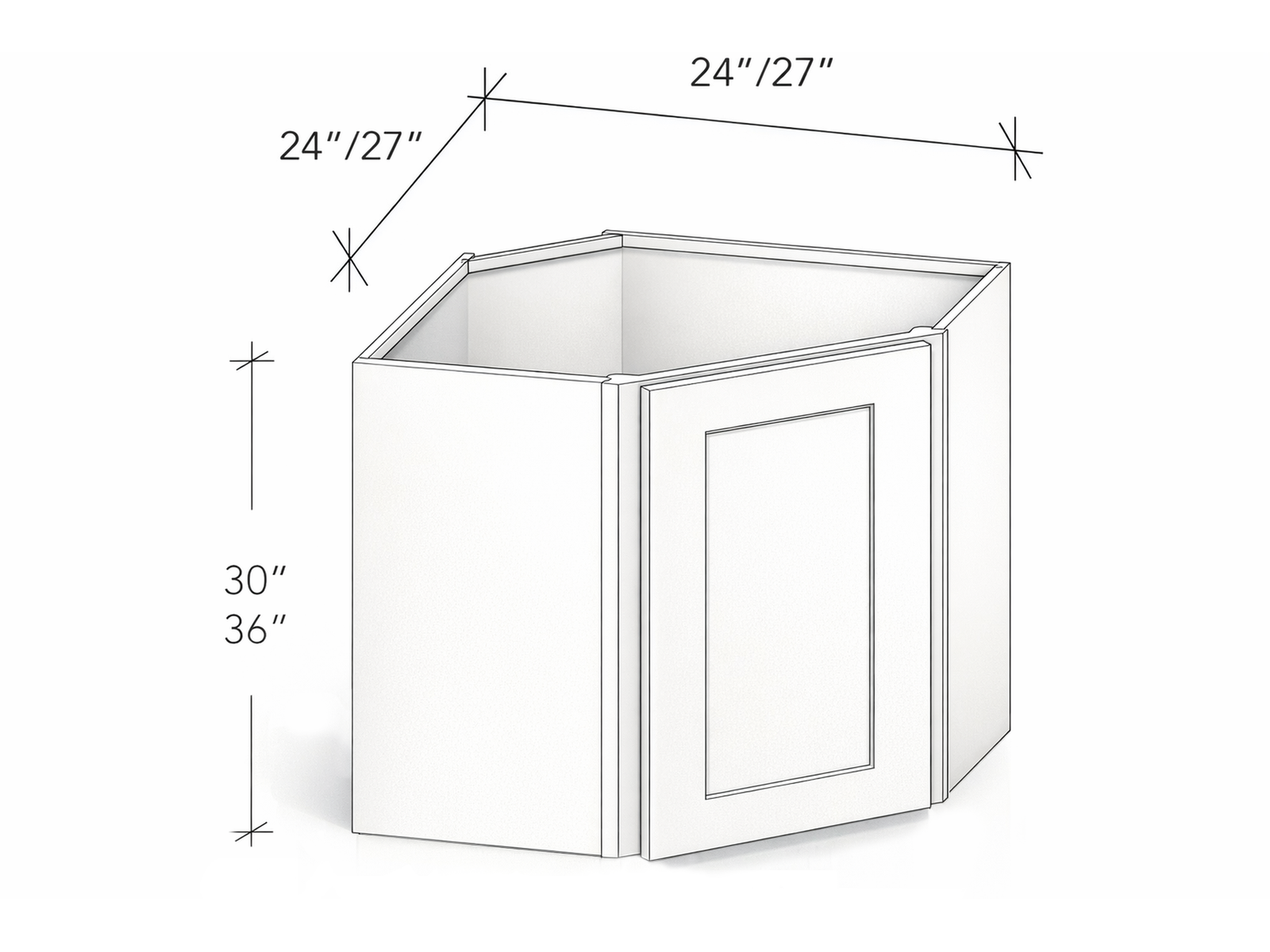 30"/36" HIGH WALL DIAGONAL CORNER CABINET WITH ONE DOOR