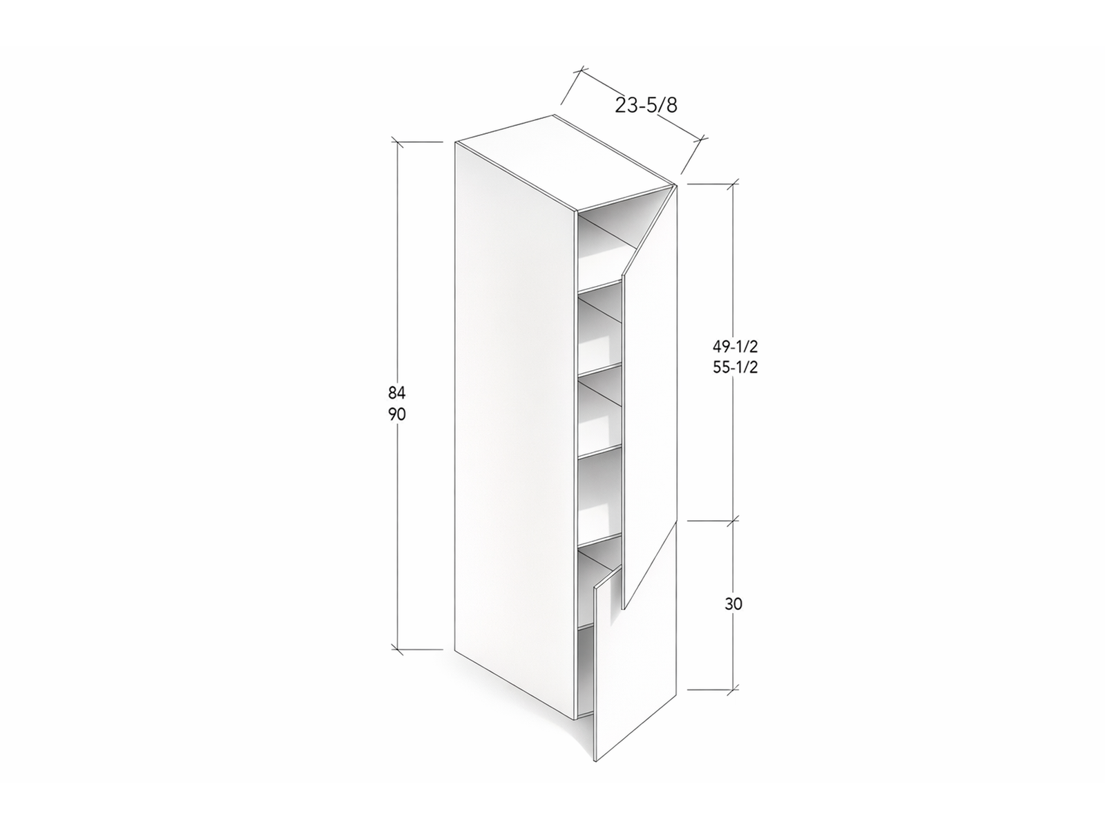 84"-90" HIGH PANTRY WITH TWO DOORS AND FIVE SHELVES