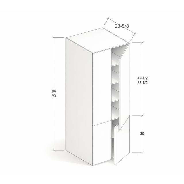 84"-90" HIGH PANTRY WITH FOUR DOORS AND FIVE SHELVES